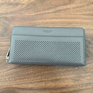 Coach Perforated Leather Zip Wallet - Gray